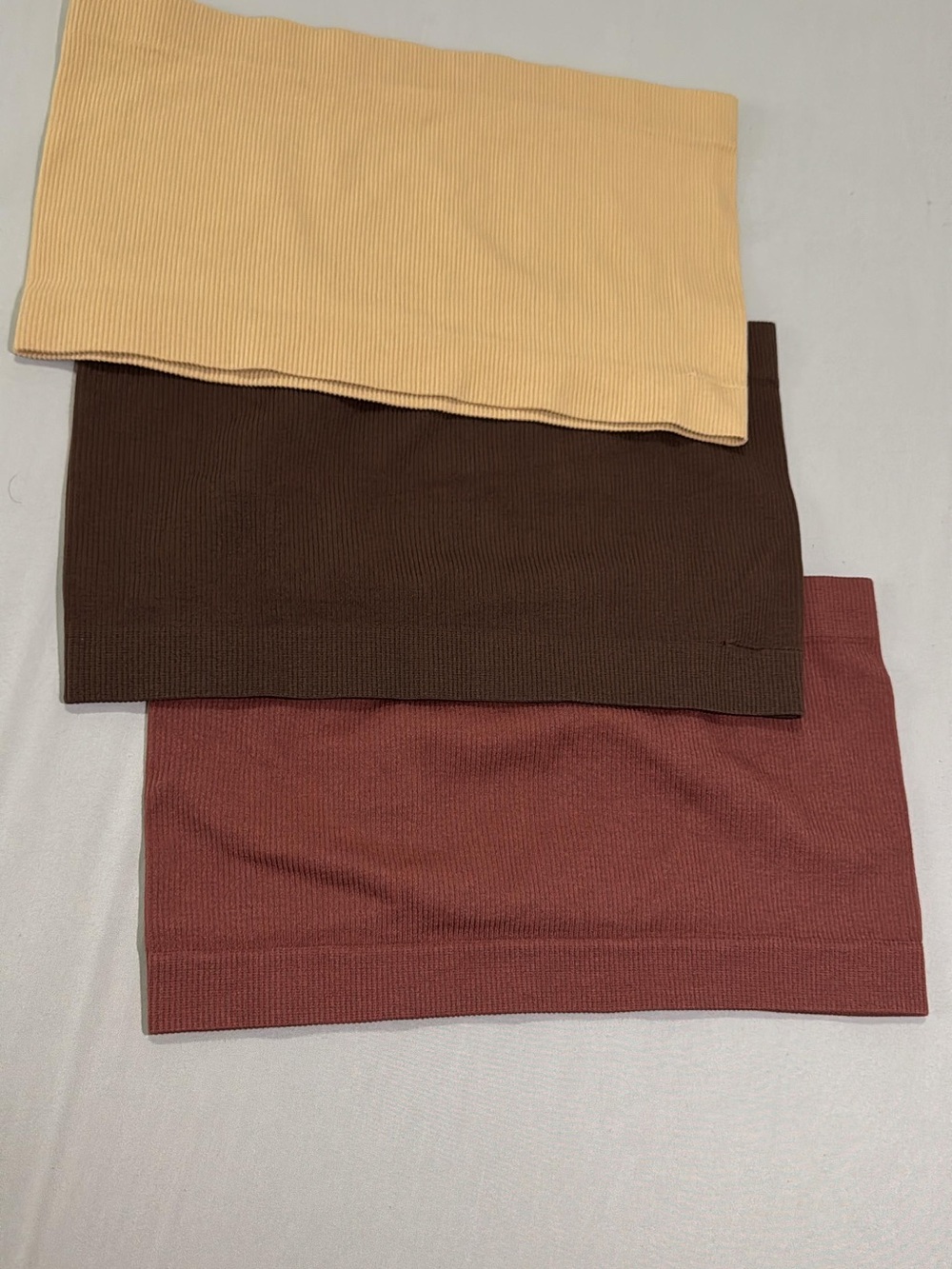 3-Pack Ribbed Strapless Camisoles in Tan, Brown & Mauve